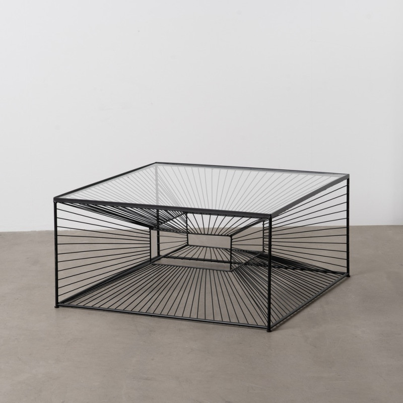 Table basse moderne Rectangulaire 80 cm en Métal Noir Verre Transparent Viana - 8