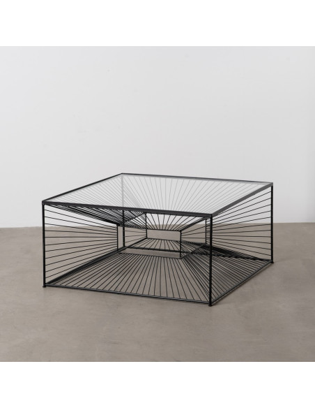 Table basse moderne Rectangulaire 80 cm en Métal Noir Verre Transparent Viana - 8