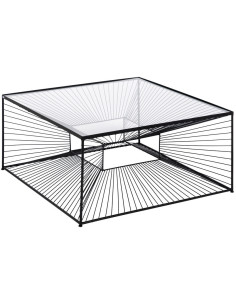 Table basse moderne Rectangulaire 80 cm en Métal Noir Verre Transparent Viana - 1