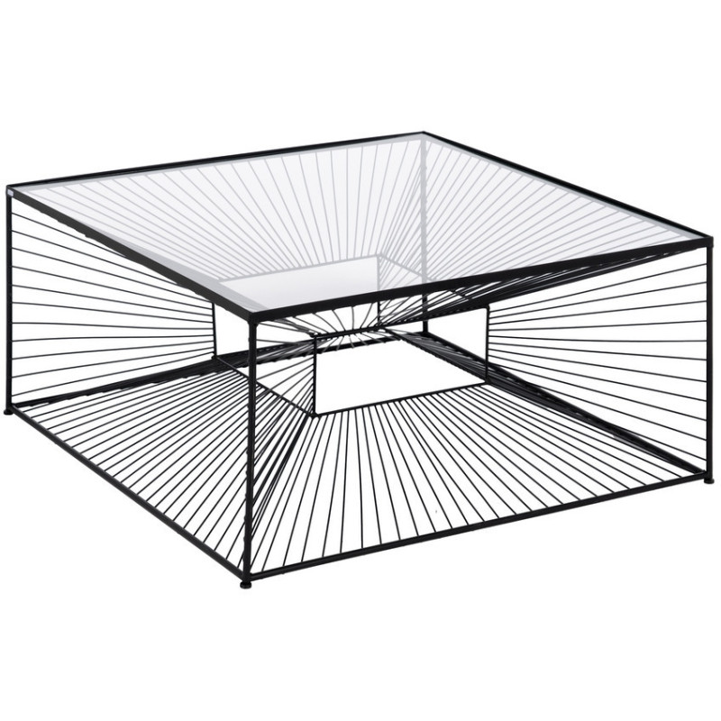Table basse moderne Rectangulaire 80 cm en Métal Noir Verre Transparent Viana - 1