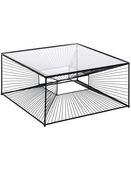 Table basse moderne Rectangulaire 80 cm en Métal Noir Verre Transparent Viana - 1