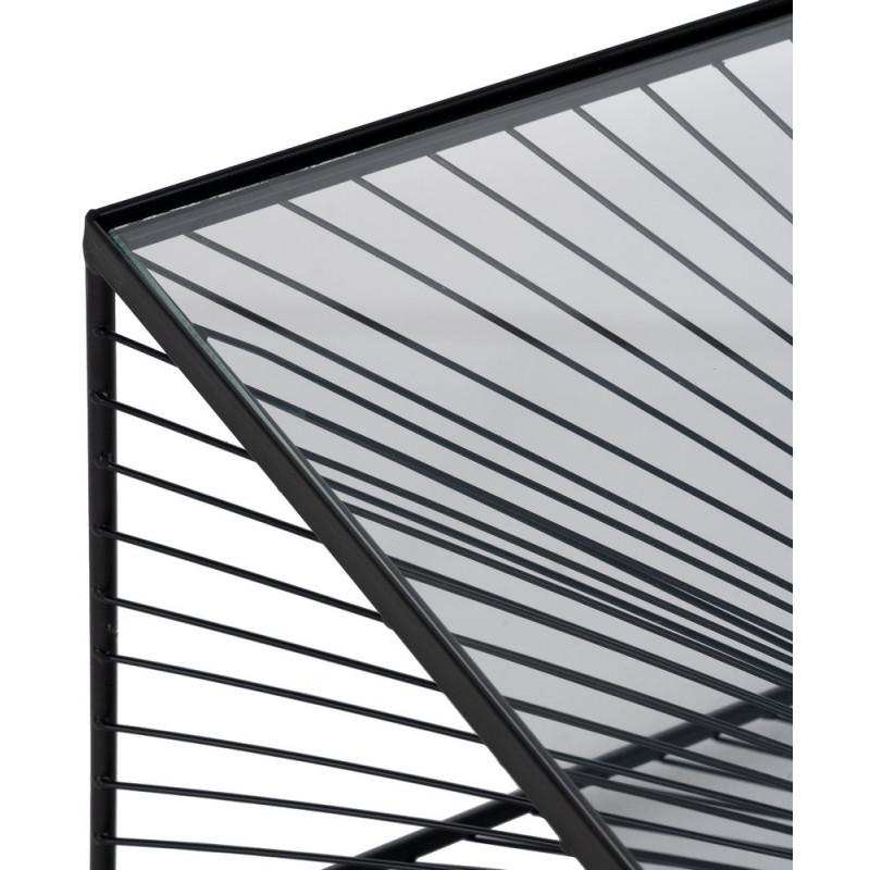 Table basse moderne Rectangulaire 80 cm en Métal Noir Verre Transparent Viana - 3