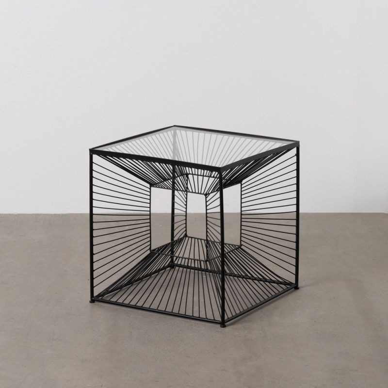 Table basse moderne Carrée 45 cm en Métal Noir Verre Transparent Viana - 9
