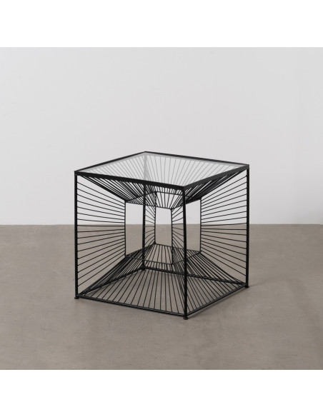 Table basse moderne Carrée 45 cm en Métal Noir Verre Transparent Viana - 9