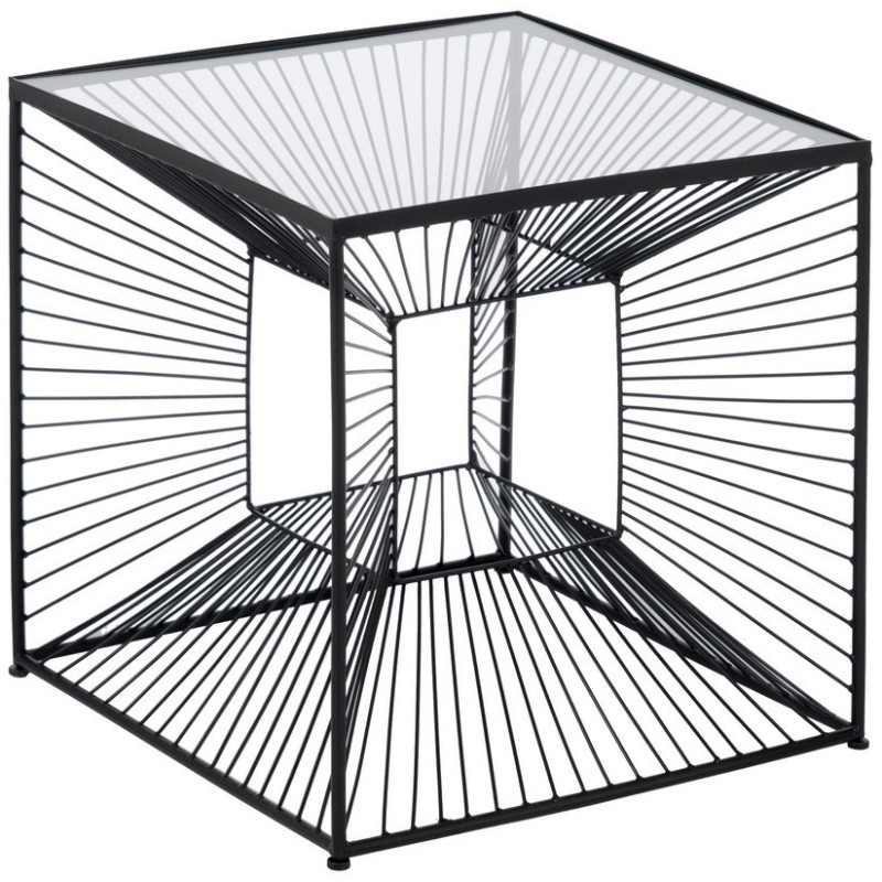 Table basse moderne Carrée 45 cm en Métal Noir Verre Transparent Viana - 1