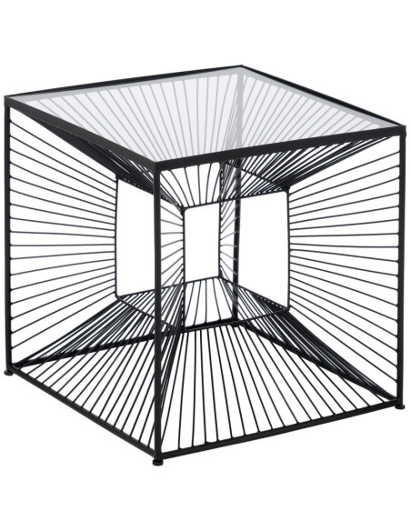 Table basse moderne Carrée 45 cm en Métal Noir Verre Transparent Viana - 1