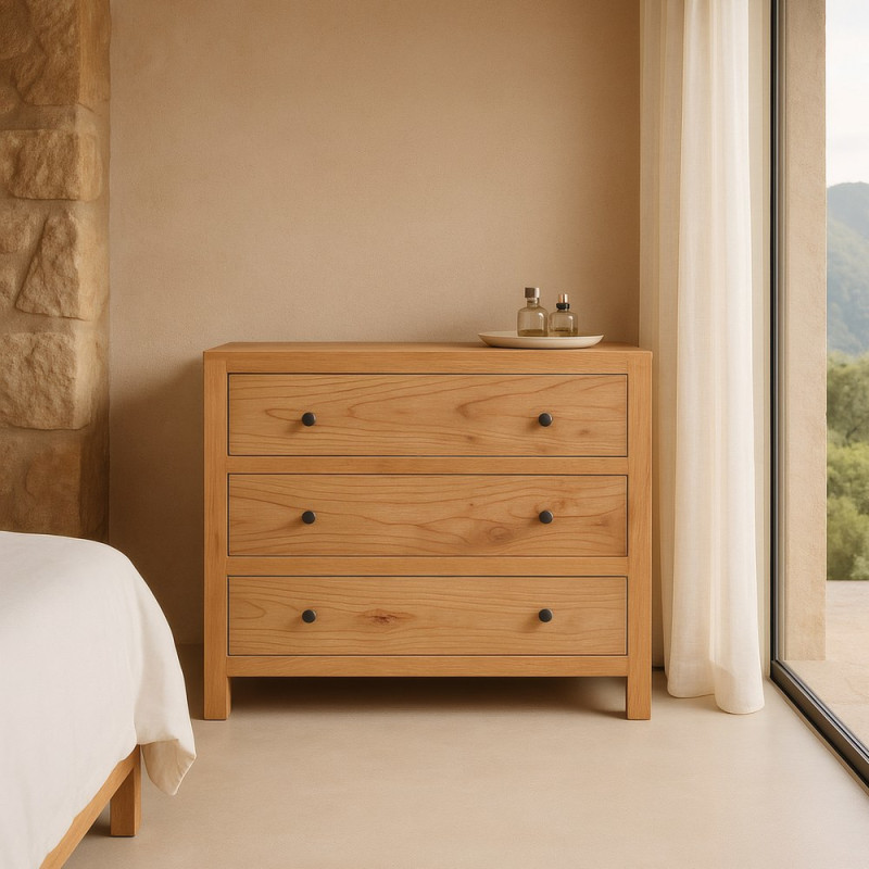 Commode rustique chic 3 tiroirs en Bois de mindi Naturel Vera - 1