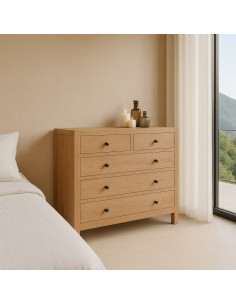 Commode rustique chic 5 tiroirs en Bois de mindi Naturel Vera - 1