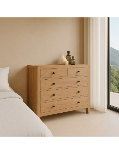 Commode rustique chic 5 tiroirs en Bois de mindi Naturel Vera - 1