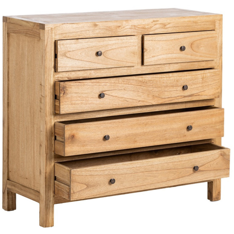 Commode rustique chic 5 tiroirs en Bois de mindi Naturel Vera - 3