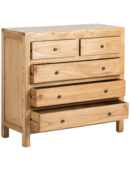 Commode rustique chic 5 tiroirs en Bois de mindi Naturel Vera - 3