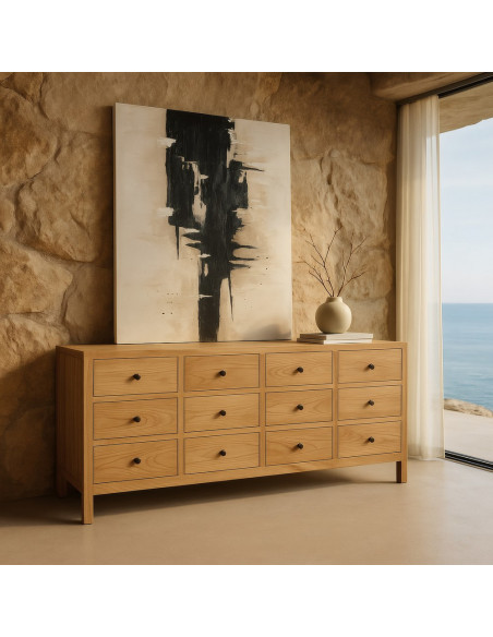 Grand Buffet rustique chic Bas 12 tiroirs en Bois de mindi Naturel Vera - 2