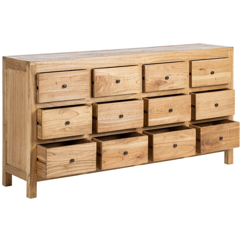 Grand Buffet rustique chic Bas 12 tiroirs en Bois de mindi Naturel Vera - 3