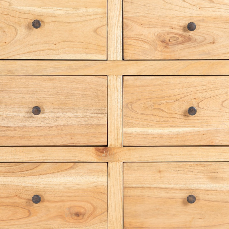Grand Buffet rustique chic Bas 12 tiroirs en Bois de mindi Naturel Vera - 8