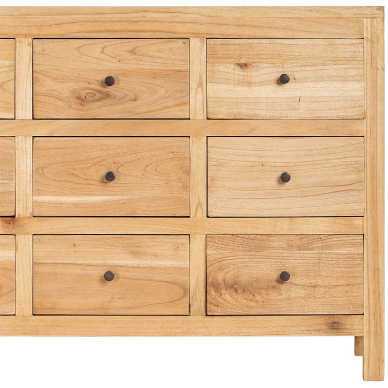 Grand Buffet rustique chic Bas 12 tiroirs en Bois de mindi Naturel Vera - 10