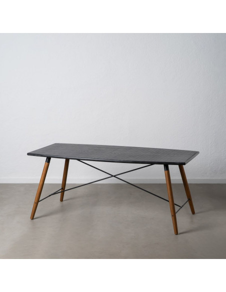 Table à manger Rectangulaire 6 personnes en Bois de Xylosma Noir Naturel Métal Noir Oslo - 8