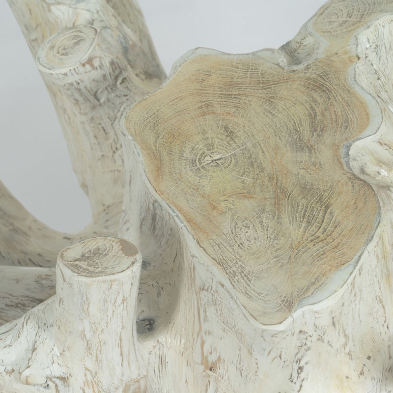 Table basse originale Racines Ronde en Bois de teck Blanc Verre Transparent Biana - 7