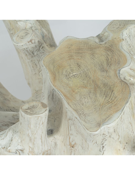 Table basse originale Racines Ronde en Bois de teck Blanc Verre Transparent Biana - 7