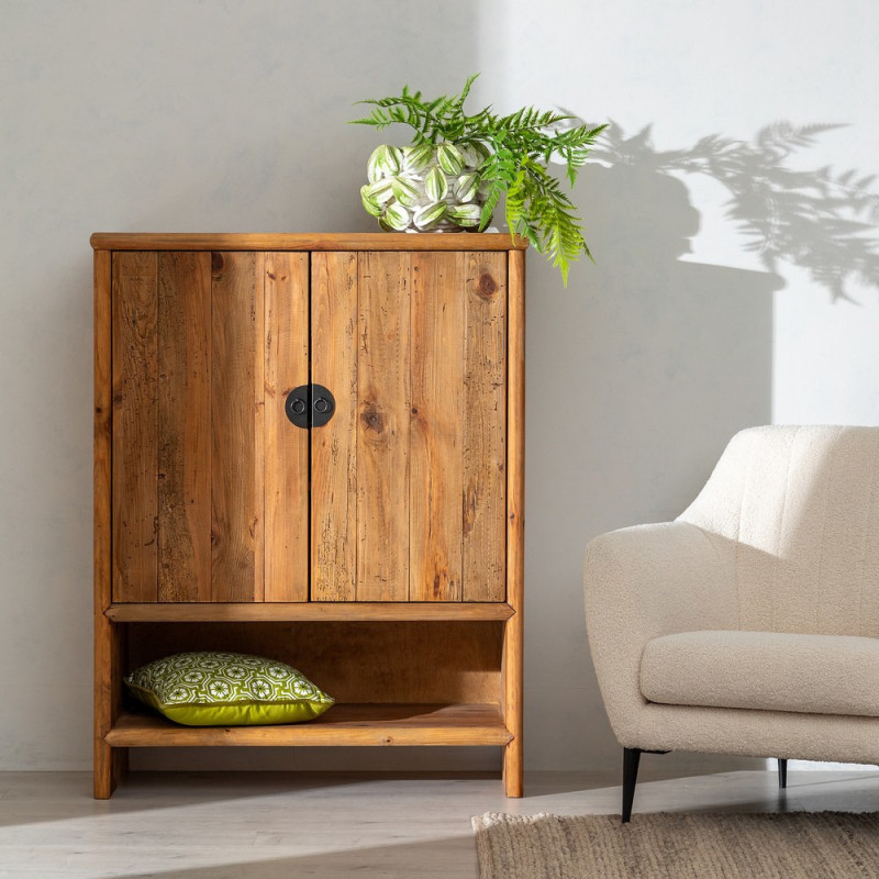 Petit Buffet oriental Bas 2 portes 1 niche en Bois de pin recyclé Naturel Naturel Zayd - 2