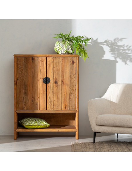 Petit Buffet oriental Bas 2 portes 1 niche en Bois de pin recyclé Naturel Naturel Zayd - 2