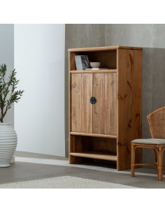 Grand Buffet oriental Haut 2 portes 2 niches en Bois de pin recyclé Naturel Naturel Zayd - 2