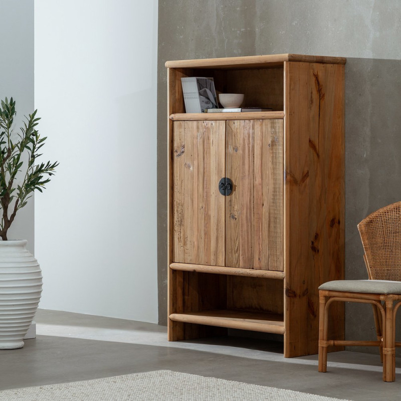 Grand Buffet oriental Haut 2 portes 2 niches en Bois de pin recyclé Naturel Naturel Zayd - 2