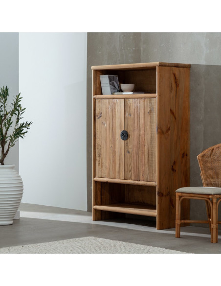 Grand Buffet oriental Haut 2 portes 2 niches en Bois de pin recyclé Naturel Naturel Zayd - 2