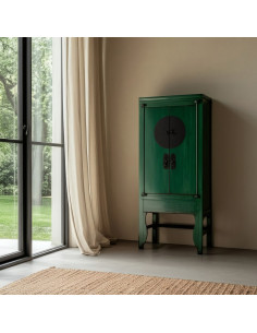 Petite Armoire orientale haute 2 portes en Bois de pin recyclé Vert Vieilli Cuivre Bois MDF Sana - 1