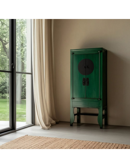 Petite Armoire orientale haute 2 portes en Bois de pin recyclé Vert Vieilli Cuivre Bois MDF Sana - 1