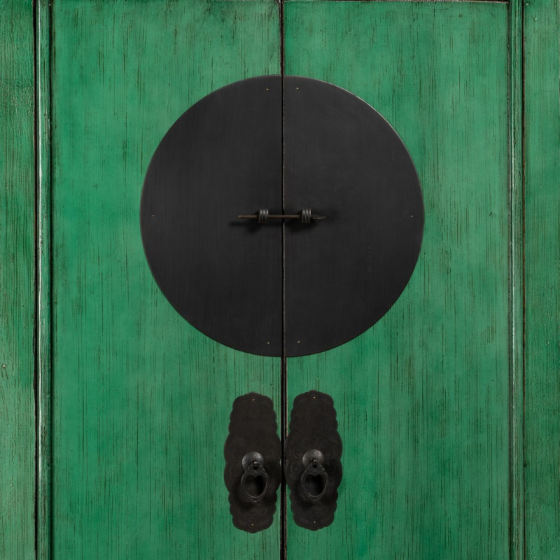 Petite Armoire orientale haute 2 portes en Bois de pin recyclé Vert Vieilli Cuivre Bois MDF Sana - 4