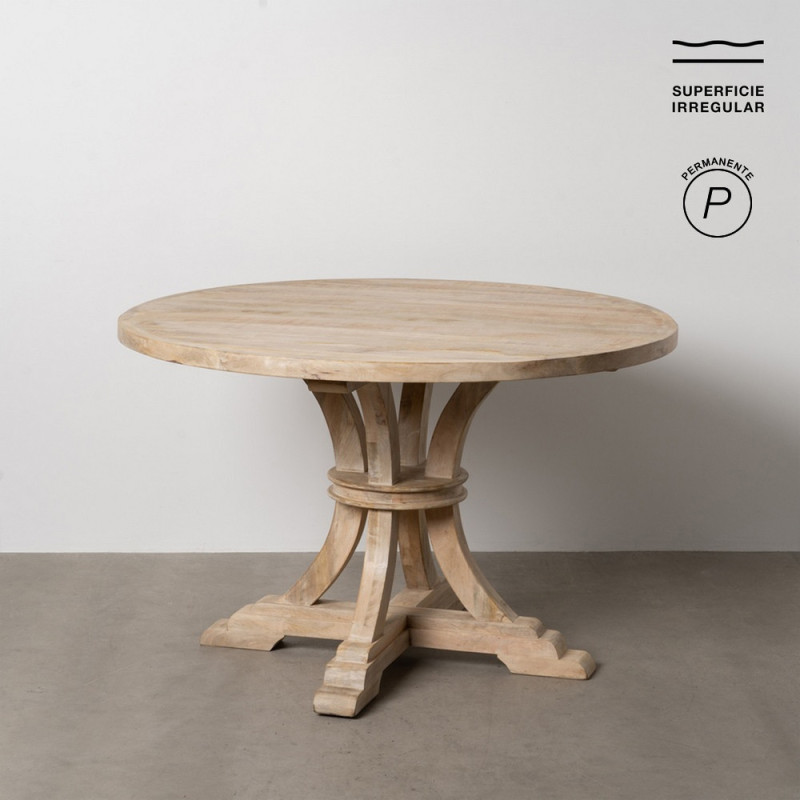 Table à manger vintage chic Ronde 6 personnes en Bois de manguier Naturel Blanchi Liria - 1