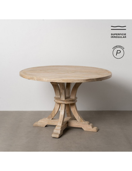 Table à manger vintage chic Ronde 6 personnes en Bois de manguier Naturel Blanchi Liria - 1