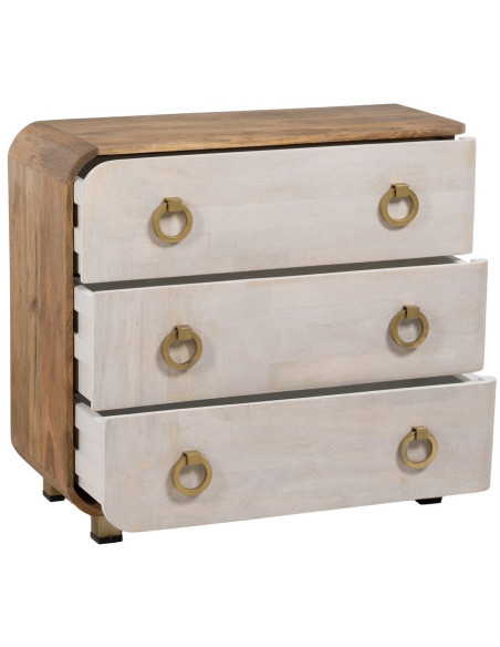 Commode moderne 3 tiroirs en Bois de manguier Blanc Vieilli Naturel Métal Doré Zuria - 3