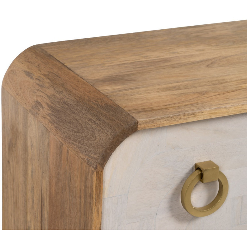 Commode moderne 3 tiroirs en Bois de manguier Blanc Vieilli Naturel Métal Doré Zuria - 4