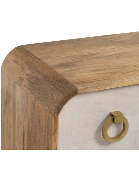 Commode moderne 3 tiroirs en Bois de manguier Blanc Vieilli Naturel Métal Doré Zuria - 4
