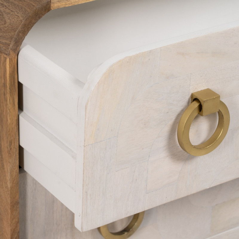 Commode moderne 3 tiroirs en Bois de manguier Blanc Vieilli Naturel Métal Doré Zuria - 5