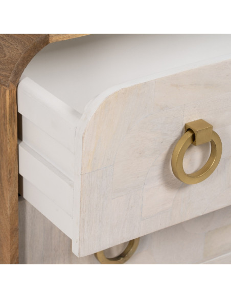 Commode moderne 3 tiroirs en Bois de manguier Blanc Vieilli Naturel Métal Doré Zuria - 5