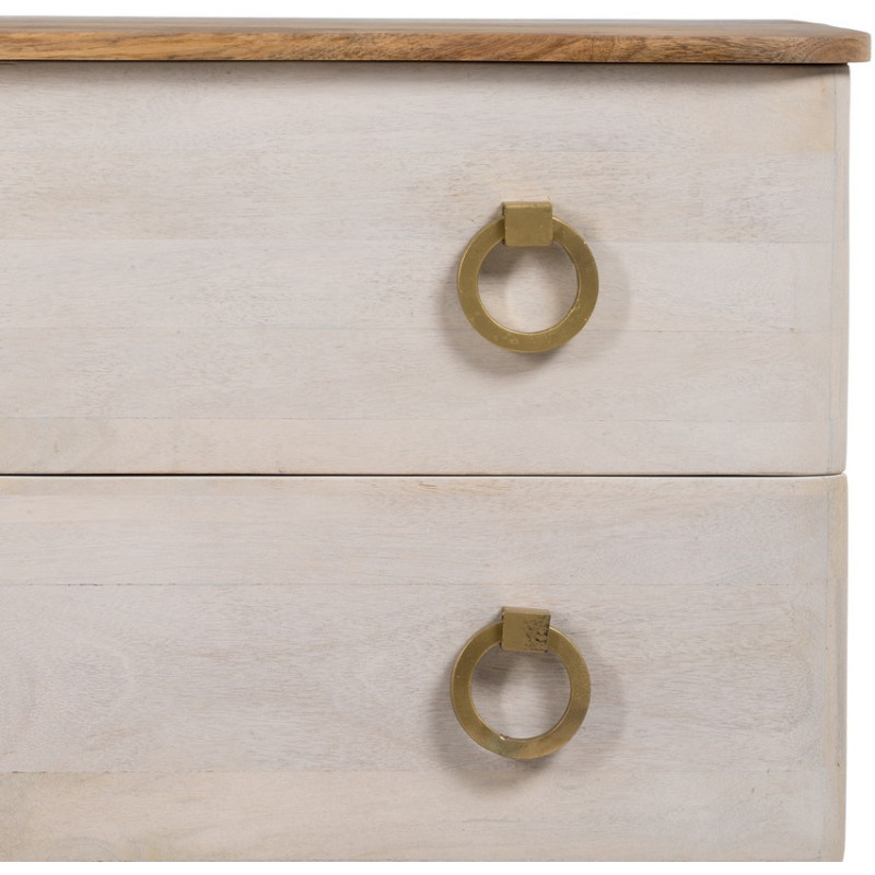 Commode moderne 3 tiroirs en Bois de manguier Blanc Vieilli Naturel Métal Doré Zuria - 6