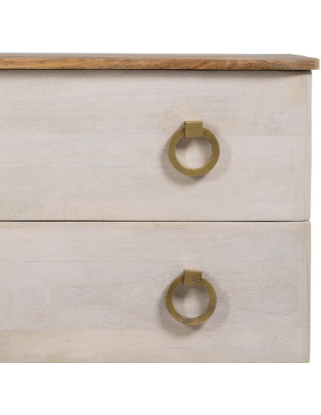 Commode moderne 3 tiroirs en Bois de manguier Blanc Vieilli Naturel Métal Doré Zuria - 6