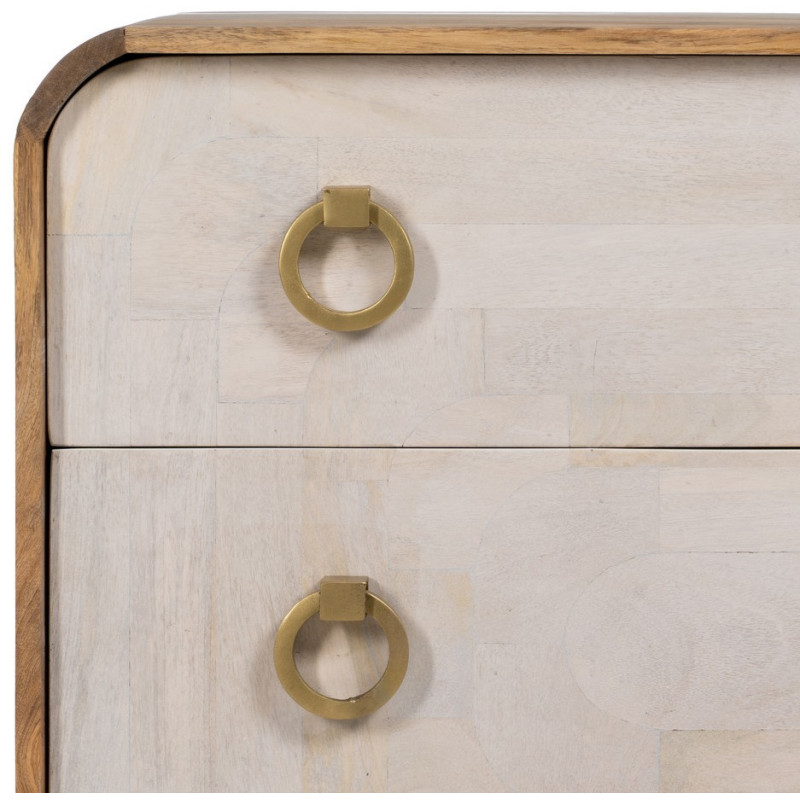 Commode moderne 3 tiroirs en Bois de manguier Blanc Vieilli Naturel Métal Doré Zuria - 7