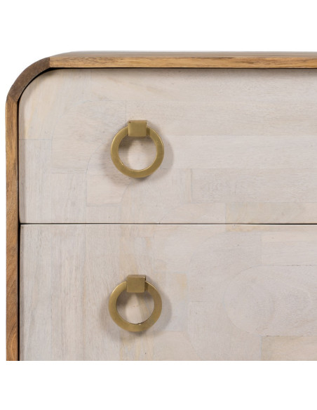 Commode moderne 3 tiroirs en Bois de manguier Blanc Vieilli Naturel Métal Doré Zuria - 7