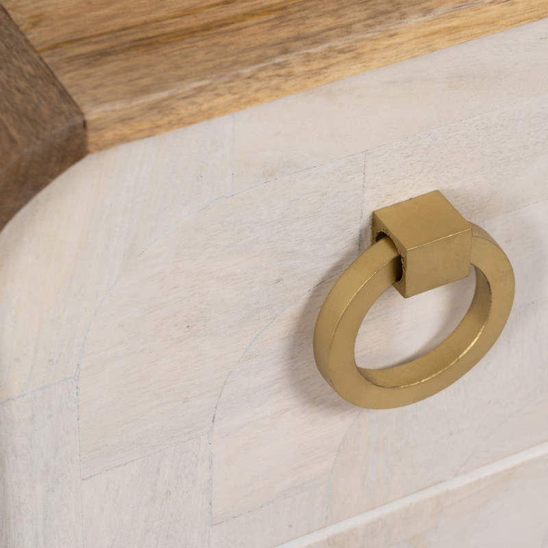 Commode moderne 3 tiroirs en Bois de manguier Blanc Vieilli Naturel Métal Doré Zuria - 8