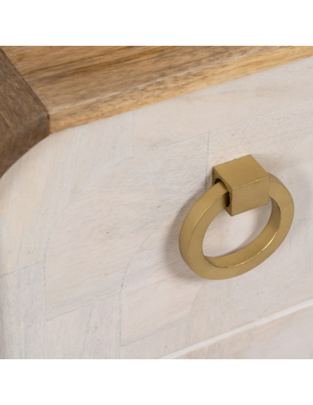 Commode moderne 3 tiroirs en Bois de manguier Blanc Vieilli Naturel Métal Doré Zuria - 8