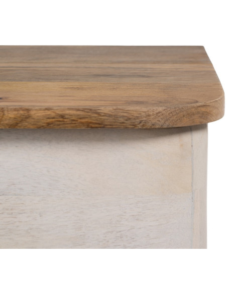 Commode moderne 3 tiroirs en Bois de manguier Blanc Vieilli Naturel Métal Doré Zuria - 9