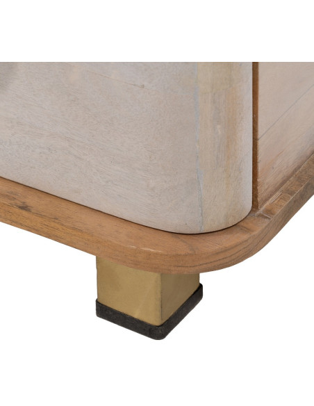 Commode moderne 3 tiroirs en Bois de manguier Blanc Vieilli Naturel Métal Doré Zuria - 11