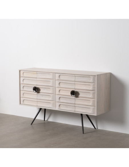 Buffet enfilade moderne Bas 4 portes en Bois de manguier Blanc Vieilli Métal Amiel - 1