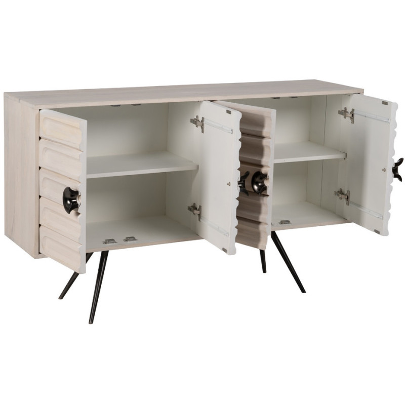 Buffet enfilade moderne Bas 4 portes en Bois de manguier Blanc Vieilli Métal Amiel - 3