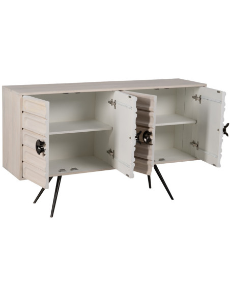 Buffet enfilade moderne Bas 4 portes en Bois de manguier Blanc Vieilli Métal Amiel - 3