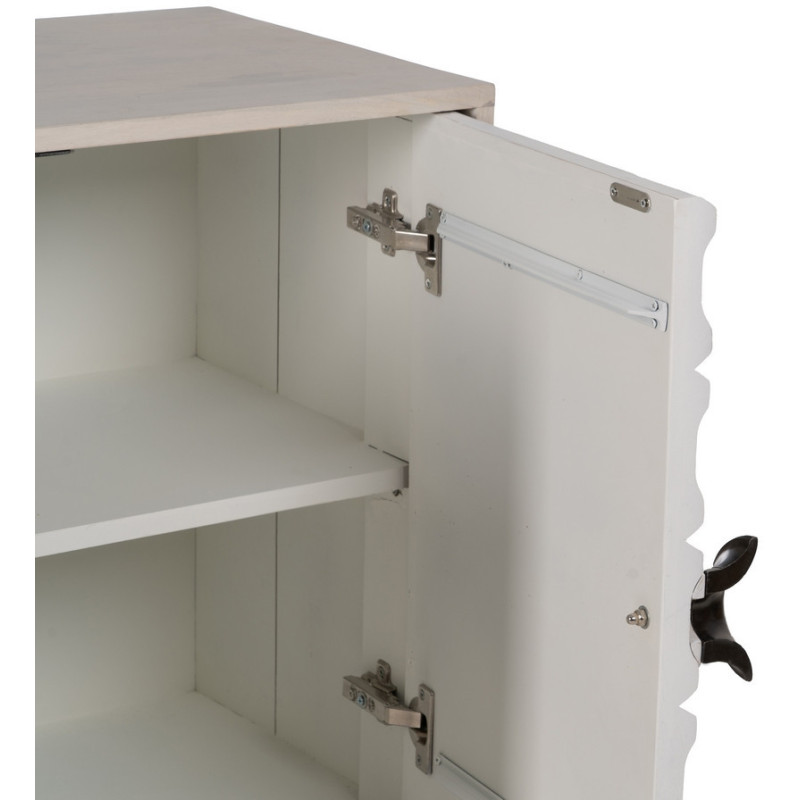 Buffet enfilade moderne Bas 4 portes en Bois de manguier Blanc Vieilli Métal Amiel - 5