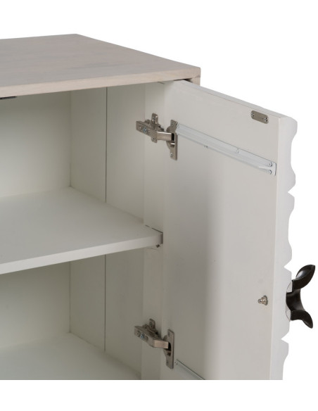 Buffet enfilade moderne Bas 4 portes en Bois de manguier Blanc Vieilli Métal Amiel - 5
